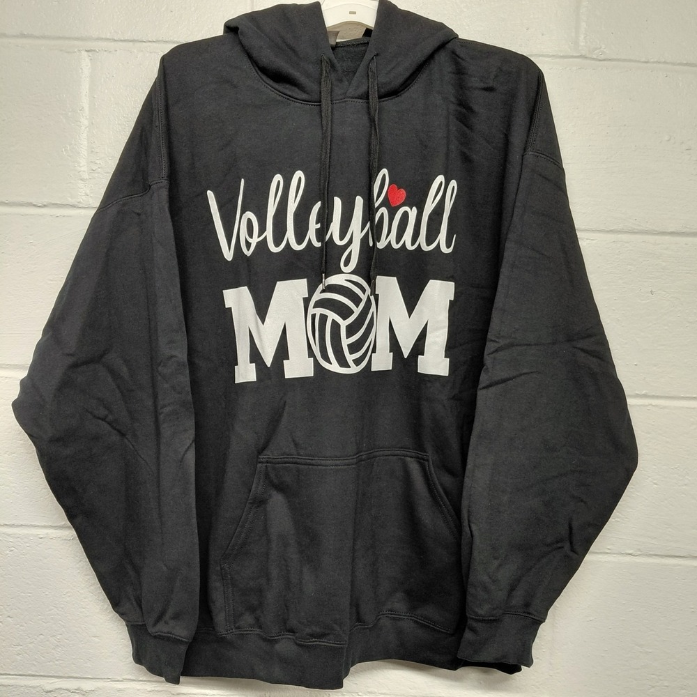 Volleyball Mom Womens 2XL Hoodie Sweatshirt Front Pocket Graphic Black NEW